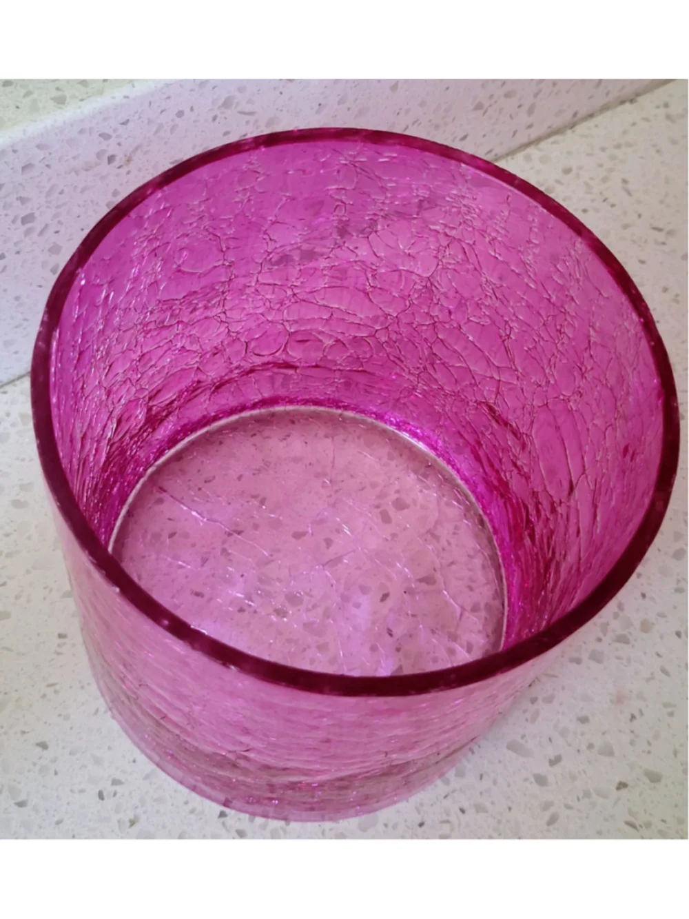 Fuchsia Pink Crackle Glass Orchid Pot Vase 5x5